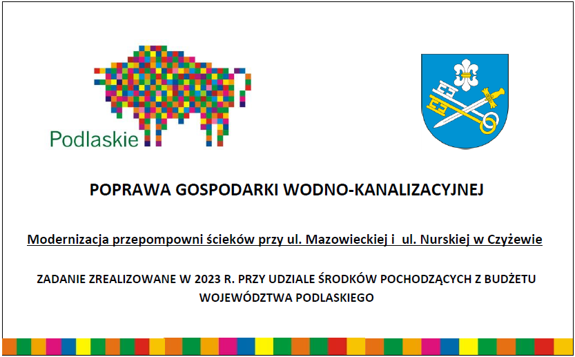 Ikona logo Modernizacja przepompowni ścieków przy ul. Mazowieckiej i Nurskiej w Czyżewie