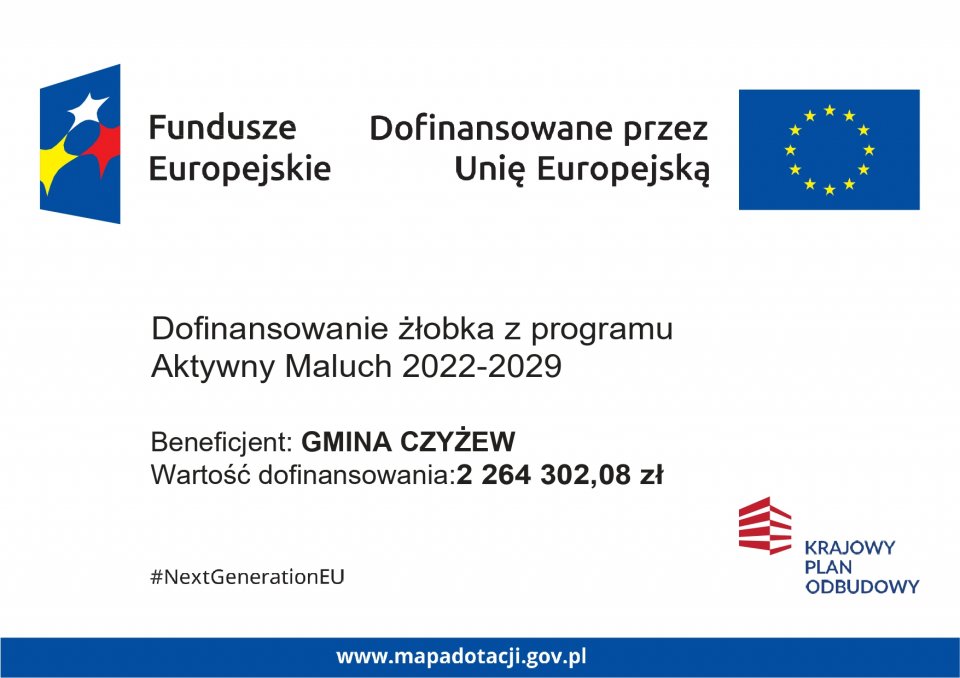 Ikona logo Gmina Czyżew Dofinansowanie żłobka z programu Aktywny Maluch 2022-2029